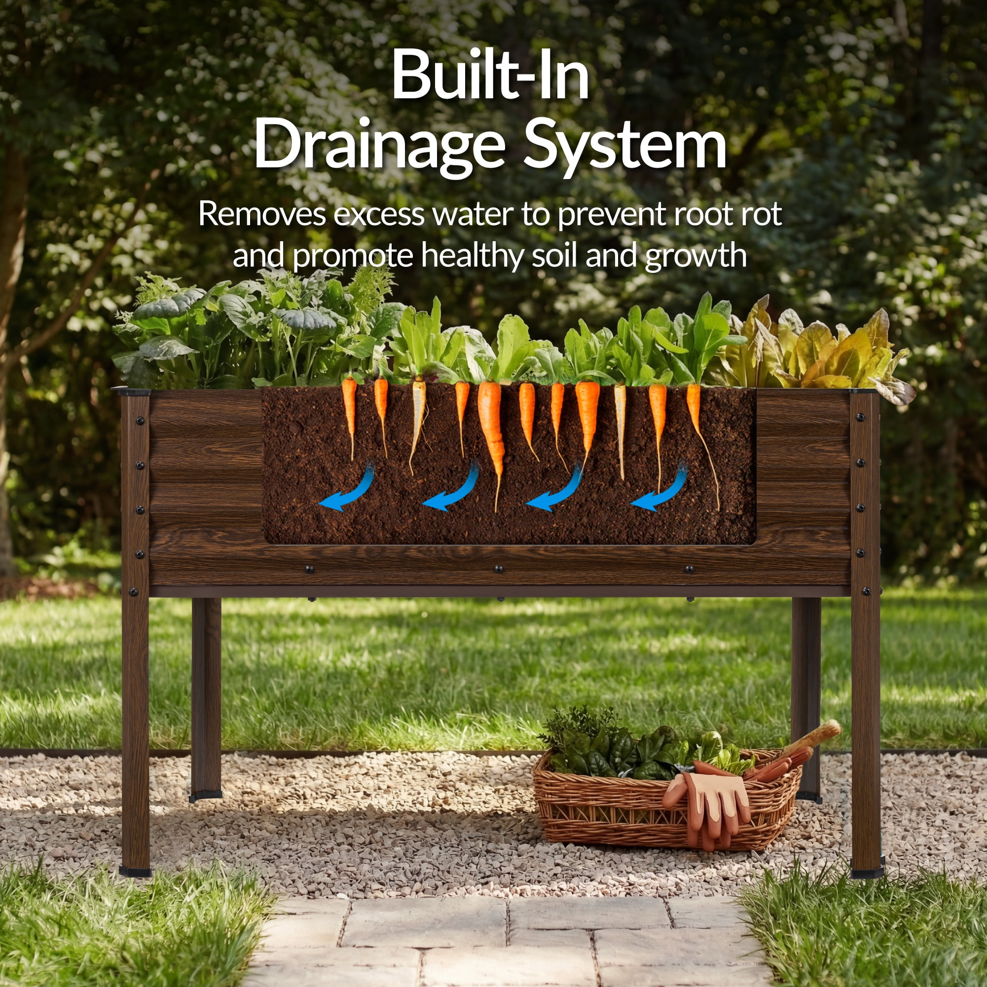 Best Choice Products 48x24x30in Elevated Galvanized Metal Garden Bed w/ Corner Protectors - Dark Brown Wood Grain