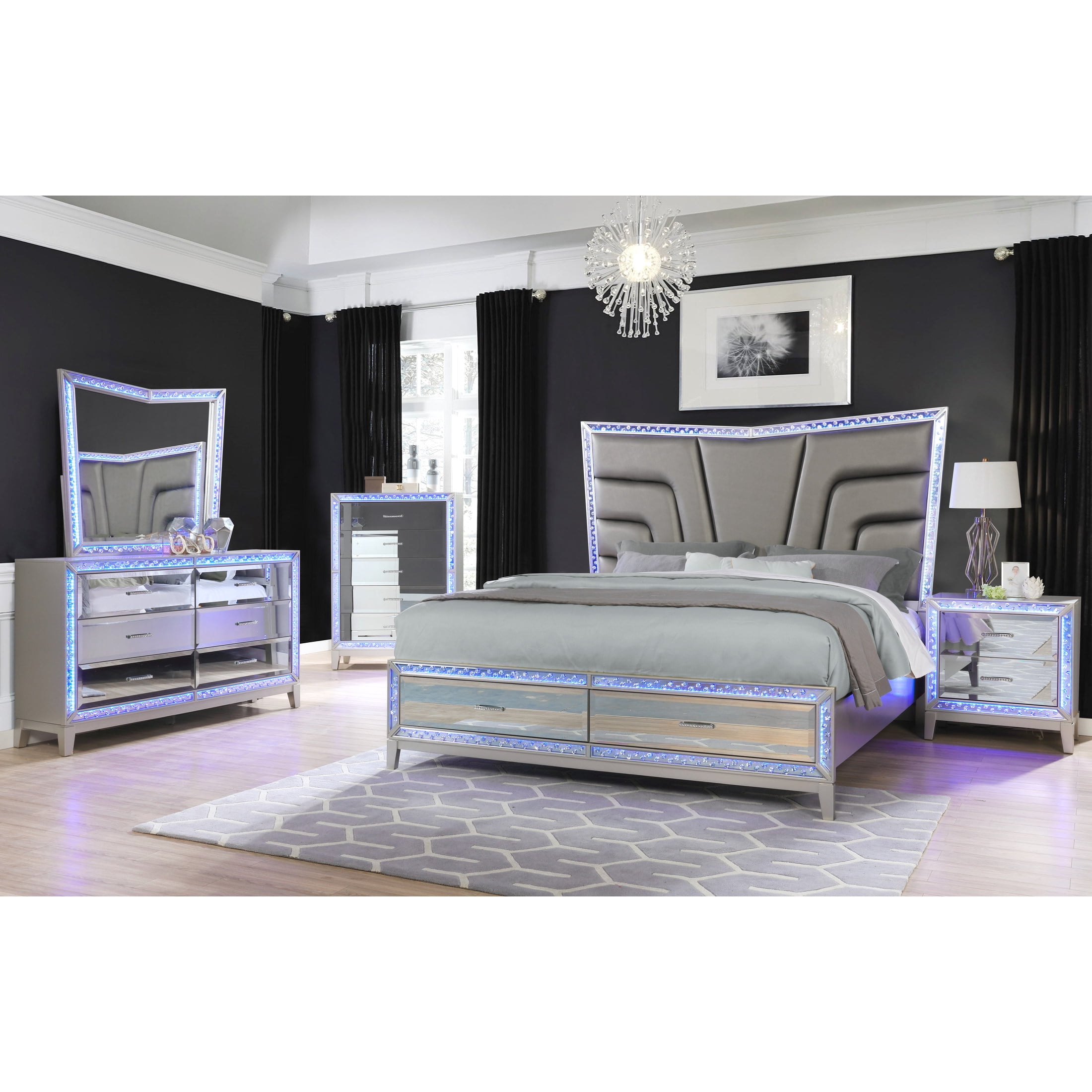 Luxury 5-N PC Queen Bedroom Set Silver - Walmart.com
