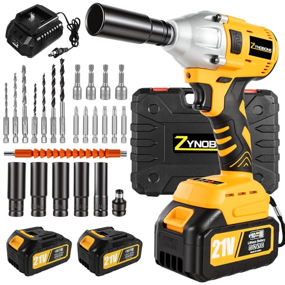 ZYNOBONE 21V Cordless Impact Wrench Kit, High Torque Brushless Power Impact Gun with 2pcs 4.0Ah Batteries