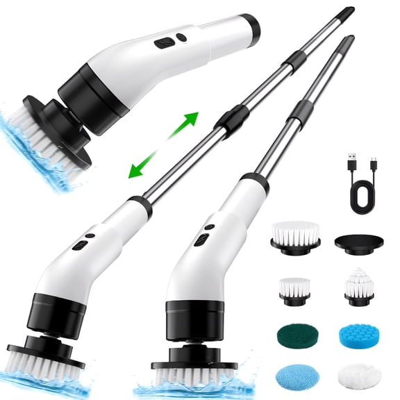 CURYMAY Electric Spin Scrubber Cordless - Power Scrubber for Shower Cleaning,Bathroom Scrub Brush with 7 Replaceable Brush Heads Extendable Handle,2-Speed Electric Cleaner