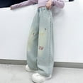 thumbnail image 4 of HAOTAGS Jeans for Girls（5-15） Embroidered Patterns Denim Pants High Waisted Straight Leg Jeans with Pockets Blue Size 9 Years, 4 of 6