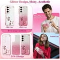 thumbnail image 3 of Soft Floral Phone Case for Samsung Galaxy S21 FE 5G Case Clear Silicone Slim, Luxury Aesthetic Samsung S21 FE Case Gliiter for Women Purple Cover Shockproof (Pink), 3 of 14