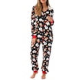 thumbnail image 2 of Diconna Pyjamas de Noël Femme Col Rond Manches Longues Zip en Molleton Combinaison à Capuche Hiver Vêtements de Nuit, 2 of 4