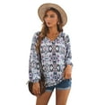 thumbnail image 4 of POGLIP Women's Blue Vintage Print Split Neck Blouse, 4 of 6