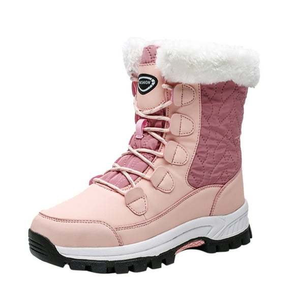 WEAIXIMIUNG Ladies Brown Leather Ankle Boots Snow Boots Flat Proof Warm Laceup Boots Women Water Keep Velvet Round Toe Shoes Plus Women's Boots