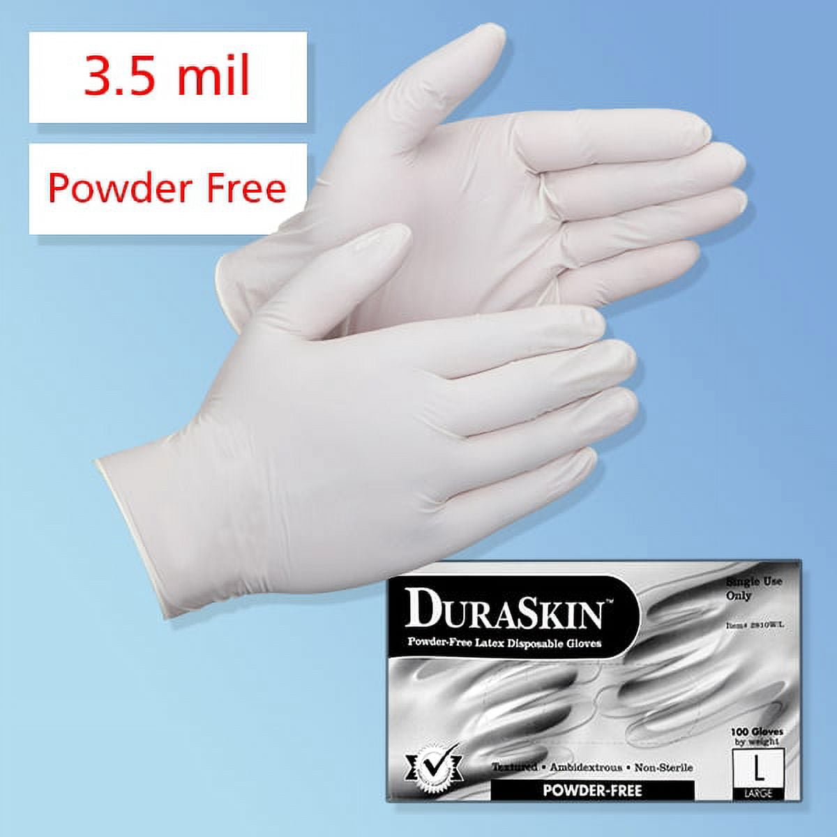 DuraSkin White Latex Gloves, Food Service/General Purpose, Powder-Free, 3.5 mil, SM, 1000/case