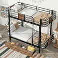 thumbnail image 2 of Bunk Bed Twin XL over Twin XL, Metal Bunk Bed with Built-in Ladder and Safety Guardrail, Space-Saving Bunk Beds with MDF Board Guardrail and Two Storage Drawers for Teens & Adults, 2 of 9
