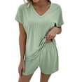 thumbnail image 3 of xiaxaixu Ensemble Pyjama Femme T-shirt à Manches Courtes et Col en V avec Short, 3 of 4