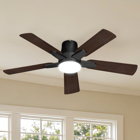 Manistays 52 inch Hugger Ceiling Fan with LED Light, Remote Control, 6 Speeds, 4 Blades, Black