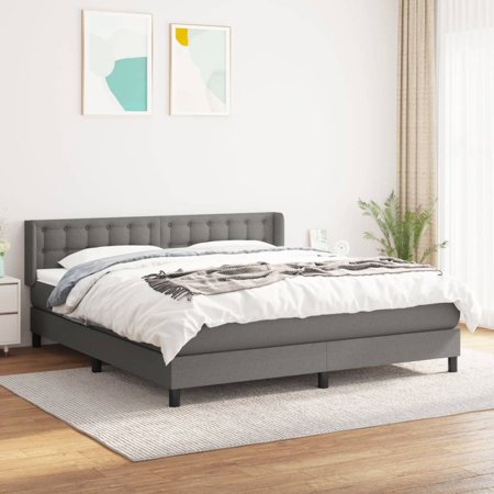 Buyweek Box Spring Bed with Mattress Dark Gray King Fabric