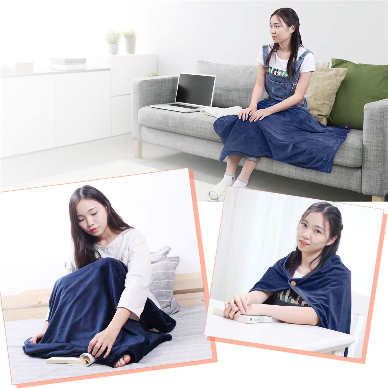 Portable Heated Shawl, Heated Shawl Wraps for Women, Heated Shawl Blanket, Electric Wearable USB Heated Blanket, USB Heated Warm Fleece Shawl, Shawl Heating Blanket for Travel Home, Blue