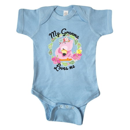 

Inktastic Baby Flamingo My Granma Loves Me with Flower Wreath Gift Baby Boy or Baby Girl Bodysuit