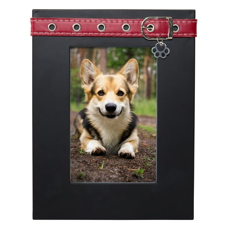 Mainstays Mainstays 4x6 Dog Picture Frame, Black with Red Collar and Puppy Paw Charm