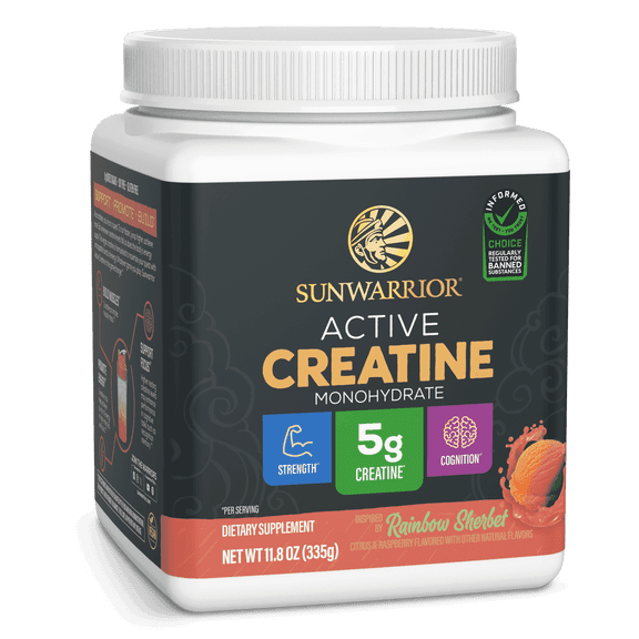 Sunwarrior Active Creatine Monohydrate Powder, Vegan Muscle Support Supplement, Rainbow Sherbet, 11.8 oz