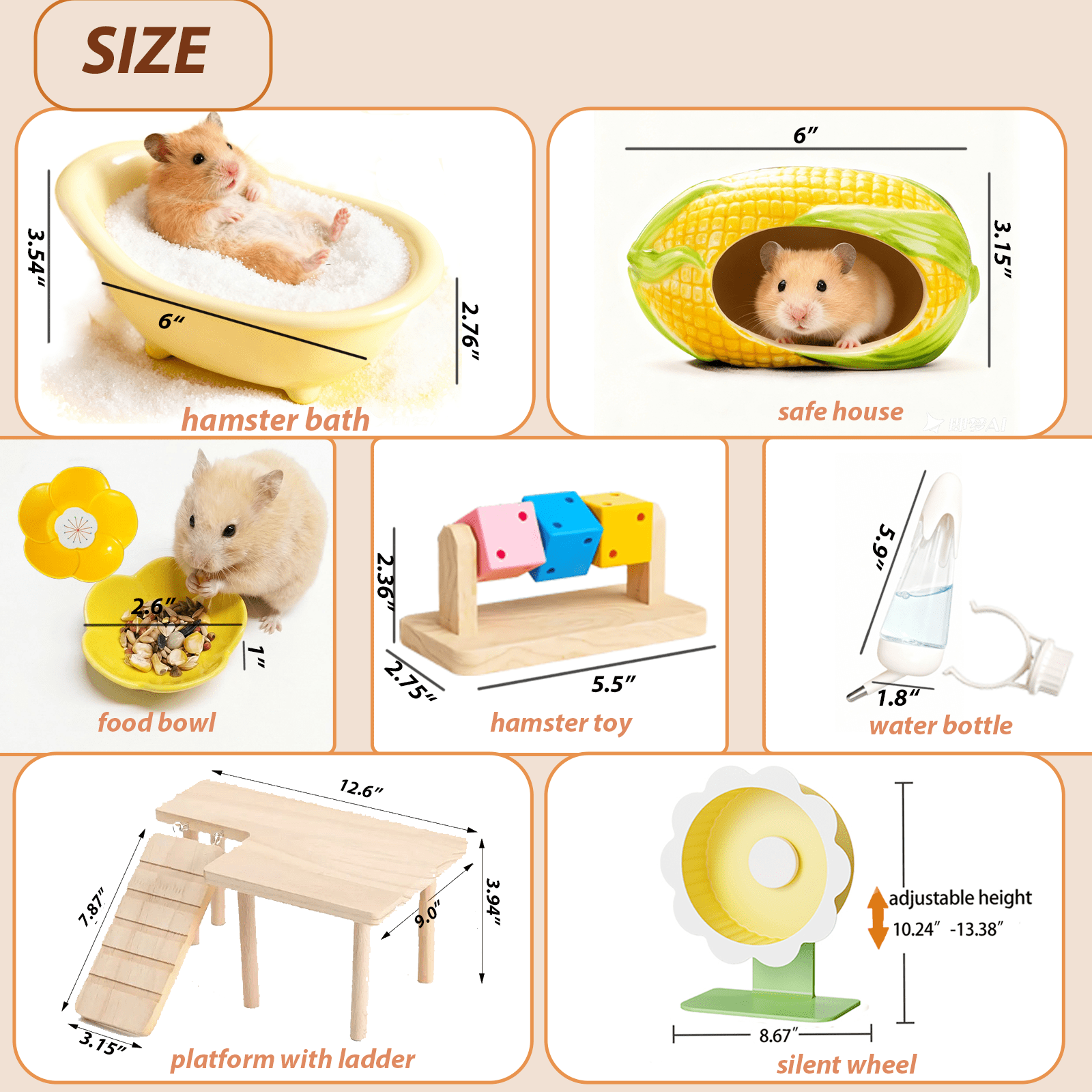 Transparent Hamster Cage with  2nd Floor, Bathhouse, Hideout, Wheel, Toy, Water Bottle & Bowl - Complete Habitat for Hamsters, Mice, Gerbils(23.6 x 13.8 x 12.2 Inches)