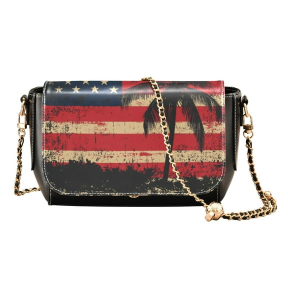 PU Leather Crossbody Bag for Women Ladies Chic Shoulder Bags Crossbody Purse Multi-Pocket Handbag for Work, Travel, Shopping American Flag with Palm Trees