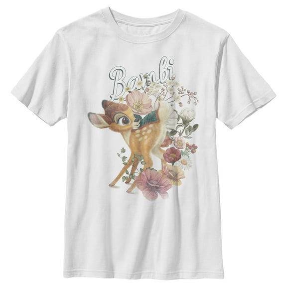 Boy's Bambi Playing In Flower Fields Graphic Tee White X Small