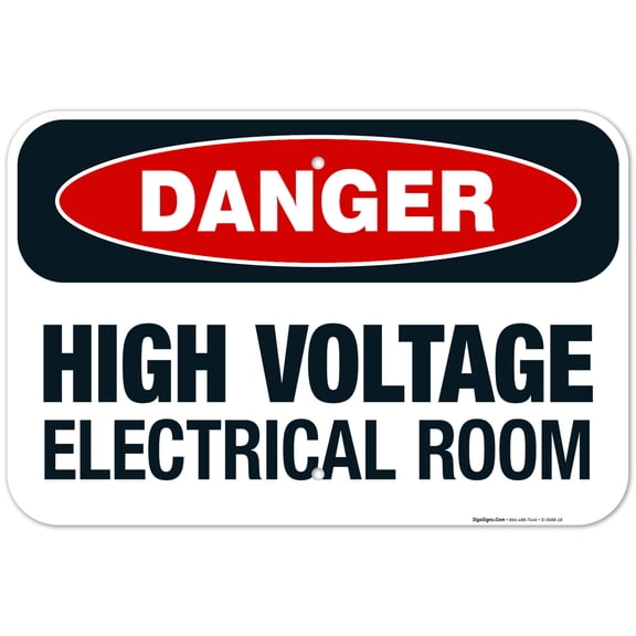 High Voltage Electrical Room Sign, OSHA Danger Sign, 12x18 Aluminum