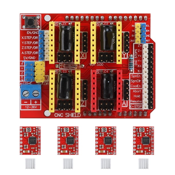 Placa de expansión NikouMX CNC Shield Controlador de Motor paso a paso DRV8825 disipador de calor para grabado Arduino V3