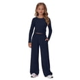 thumbnail image 4 of Ruyang Girls 2 Piece Casual Sets Round Neck Long Sleeve Top and Wide Leg Pants Outfits Solid Color Athletic Jogger Clothest, 4 of 9