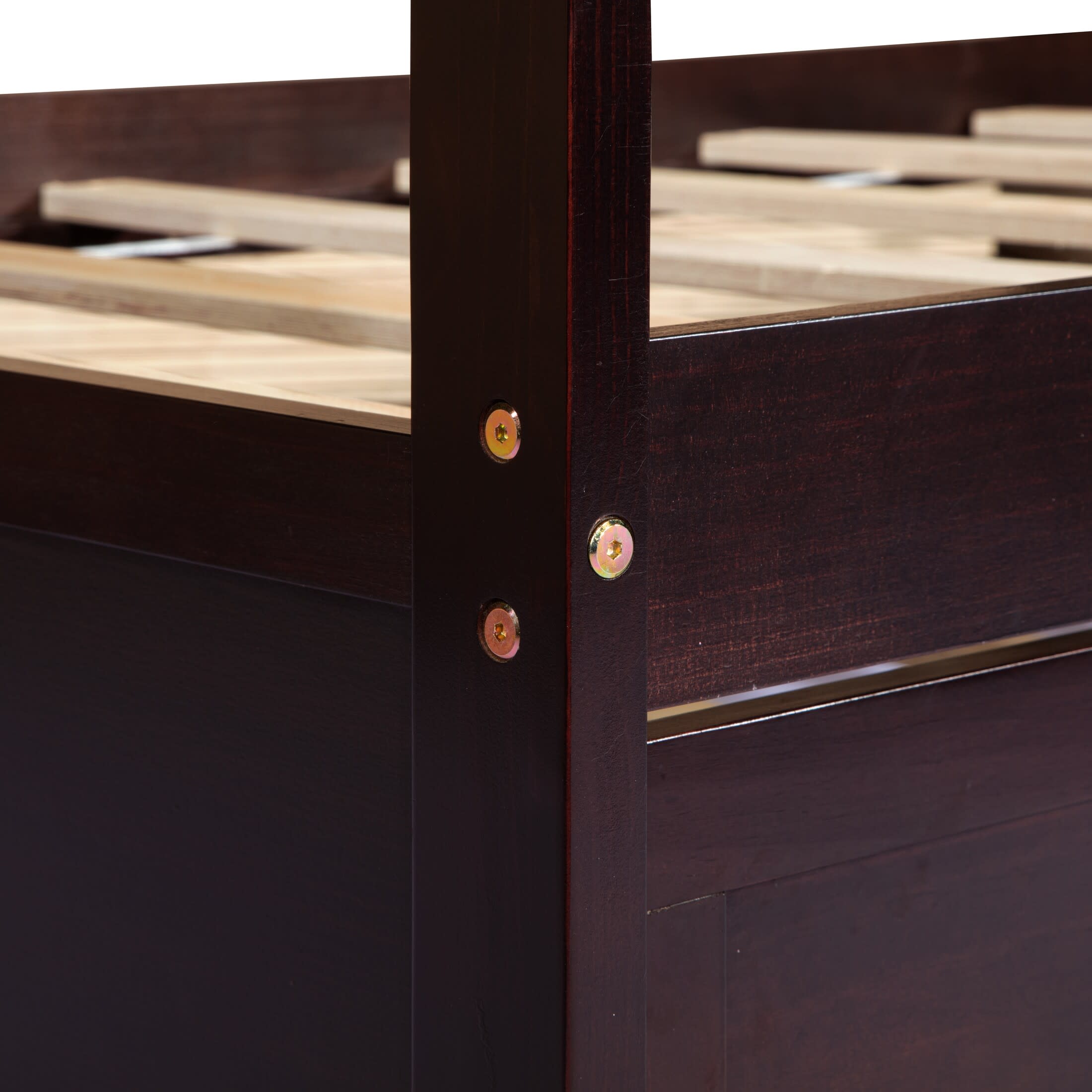 Noble House Nestin Twin Bed Frame with Trundle and Three Storage Drawers, Solid Pine Wood Frame, Espresso