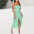 thumbnail image 3 of 2025 Eyelet Sleeveless Tube Cocktail Party Dress Wrap Asymmetrical Beach Long Dress Ruched Bodycon Strapless Off Shoulder Sun Dresses with Slit, 3 of 7