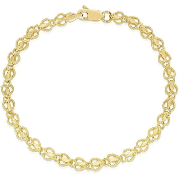 Floreo 10k Yellow Gold Filigree Heart with Marquise Diamond Cut Finish Link Bracelet
