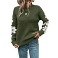 thumbnail image 3 of Female Floral Pattern Crewneck Long Sleeve Drop Shoulder Sweaters Pullover Tops Green L, 3 of 9