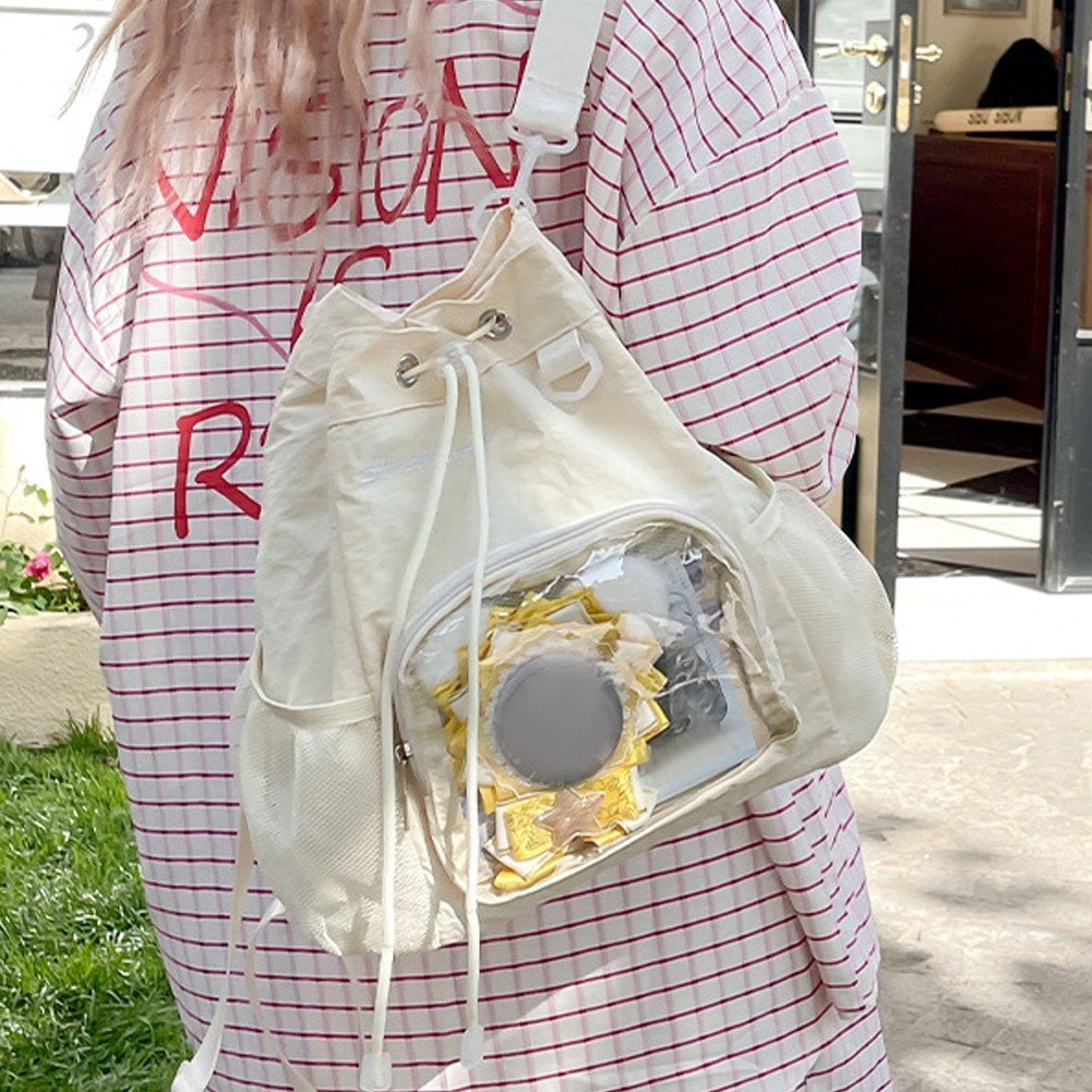 Slccxzc Women Grunge Drawstring Simple Backpacks Y2k Aesthetic Casual All Match Ita Bags