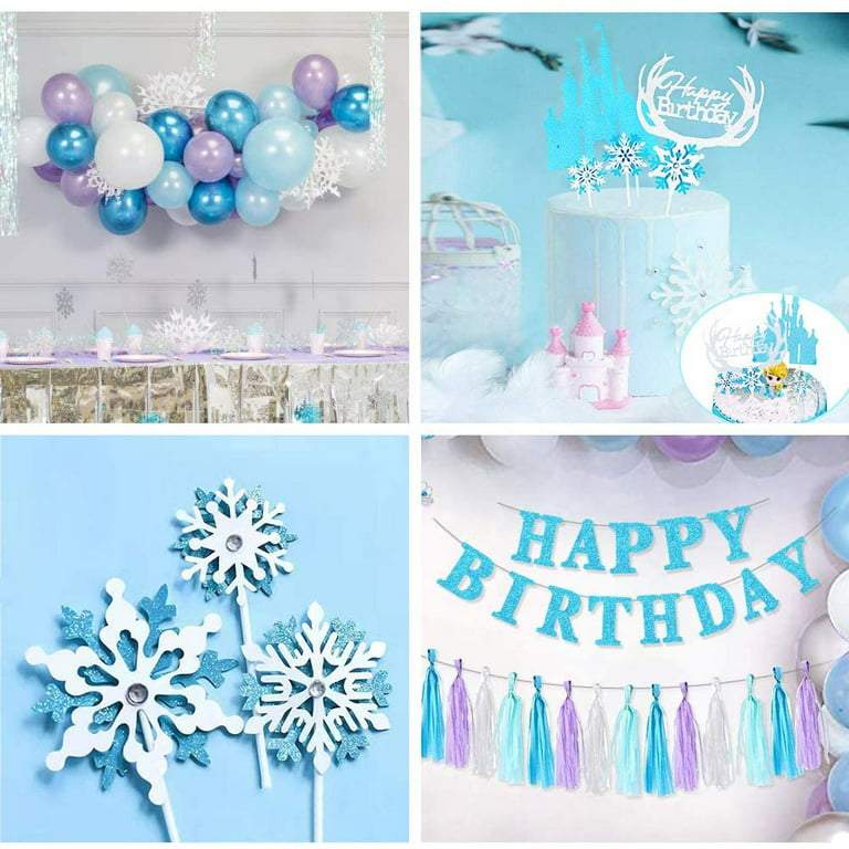 Specool 73pcs Frozen Party Balloons Arch & Garland Kit,Pack of Frozen Party Supplies, Snowflake Decorations for Frozen Themed Birthday Party Baby