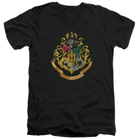 Harry Potter - Hogwarts Crest - Slim Fit V Neck Shirt - Large