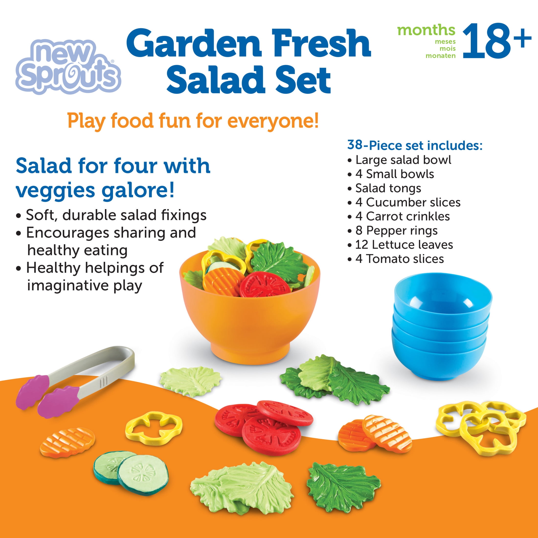 Learning Resources New Sprouts Garden Fresh Salad Playset, Play Pretend Kitchen Activity Preschool Toy for Kids Girls Boys Ages 2 3 4+ Year Old