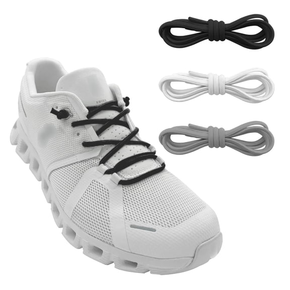 3 Pairs Elastic No Tie Shoe Laces, Stretch Replacement Shoestrings for Running Sneakers Athletic Shoes Black White Gray