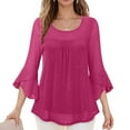 thumbnail image 2 of Otvok Womens Ruffle Sparkling Bronzing 3/4 Sleeve Elegant Dressy Blouses Double Mesh Tunic, 2 of 6
