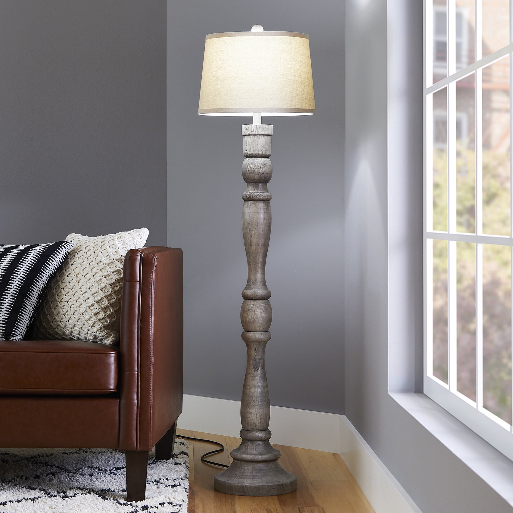 grey wood floor lamp