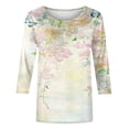 thumbnail image 4 of CYMMPU Spring Tops Crew Neck Summer Trendy Shirts 3/4 Sleeve Floral Printed Loose Fit Tunic Tops Boho Blouses for Women Dressy Casual Mother's Gift Tops T-Shirts Green XL, 4 of 5