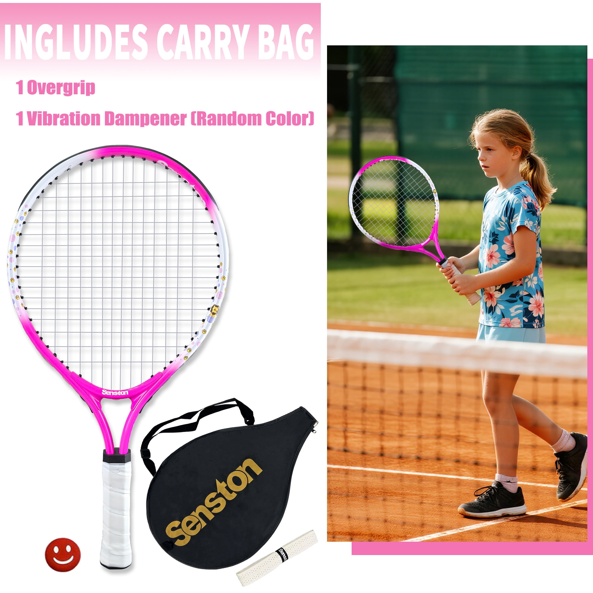 Senston Kids Tennis Racket Set (17 & 23 Inch) - 1 Pack Junior Tennis Racquet, Lightweight Aluminum Frame, Includes Cover
