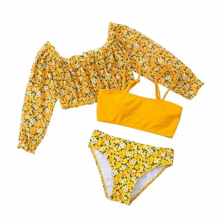 

Utoimkio Girls Bathing Suits Size 10-12 Baby Girls Swimwear Children s Swimsuit Long Sleeve Floral Print Swimsuit Bikini Bathing Suit Swimming Three-piece Set