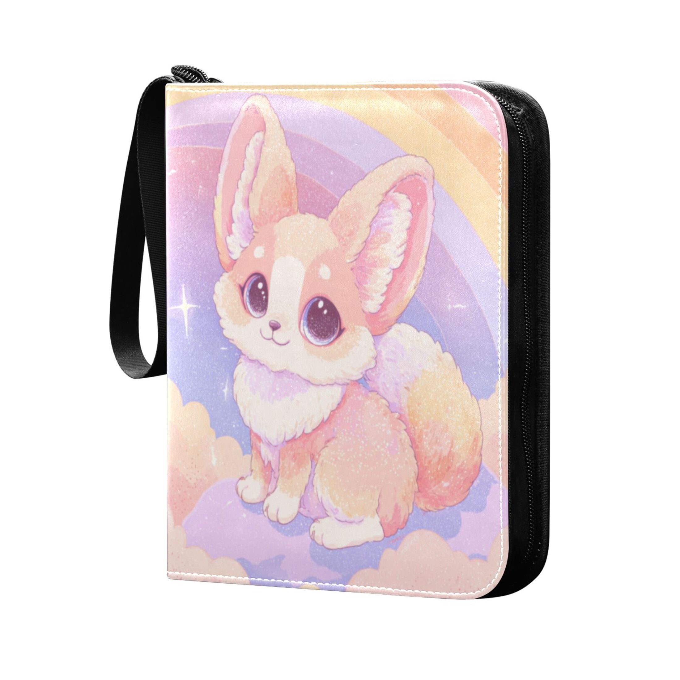 4 Pocket Trading Card Binder, 50 Pages Sleeves Holds 400 Cards, Card Collection Album Holder for Game Cards, Sports Cards, TCG Storage Dreamy Cloud Fox Illustration