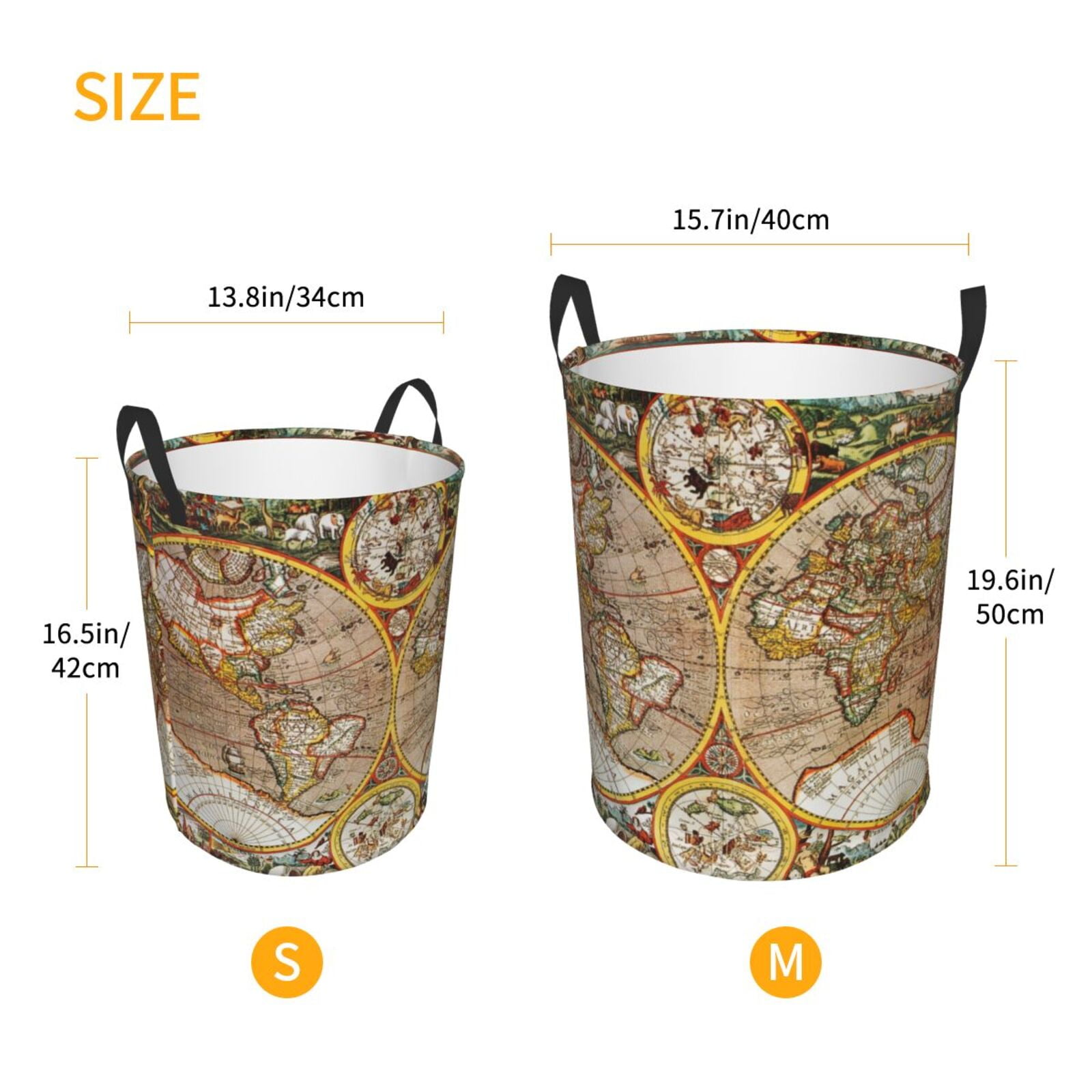 Large Laundry Basket with Handles - World Map (3) Kids Baby Dirty Clothes Laundry Hamper for Bedroom Aesthetic