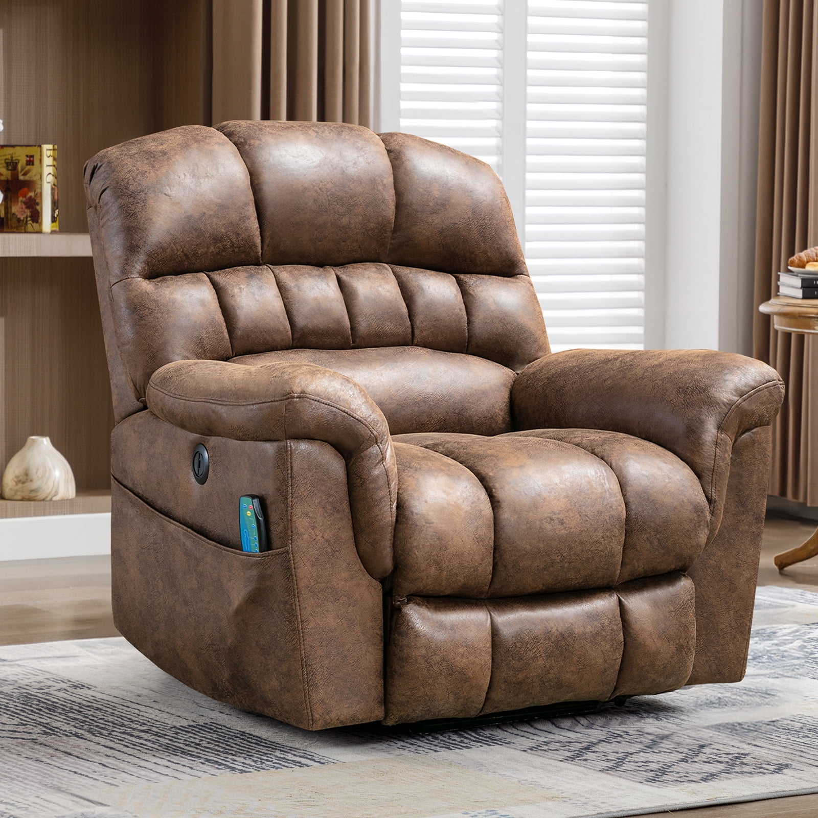 Bonzy Home Power Lift Chair Recliner for Elderly, Suede Fabric Heavy Duty Electric Lift Recliner with Massage,For tall men, Brown