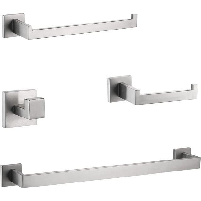 4 Piezas Toalleros de Juego de Accesorios de Ferreteria de Baño de Pared con Toallero 40cm,Barra de Toallas,Soporte de Papel Higiénico,Gancho de Bata Acero Inoxidable Plata Cepillada ACTIVE Biensenido a ACTIVE