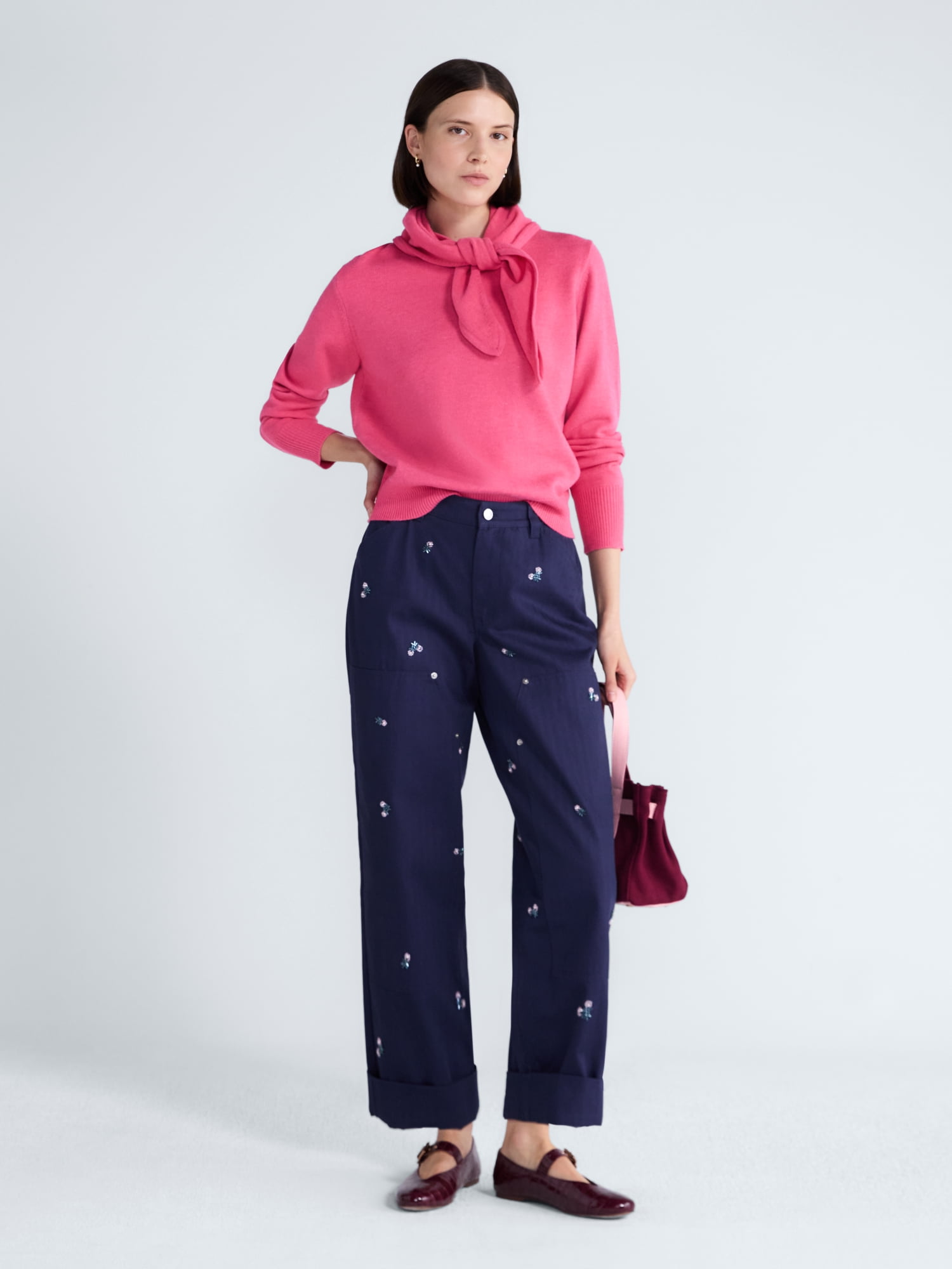 Free Assembly Women's and Women's Plus Cropped Crewneck Sweater with Scarf, Lightweight, Sizes XS-4X
