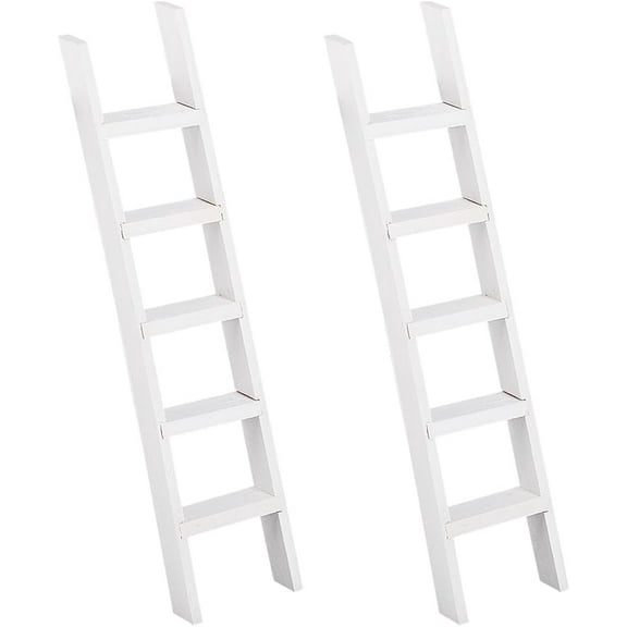 2 pcs Mini Wood House Ladder 5 x 1.2 Inch Miniature Dollhouse Decoration Accessories Mini House Ladder for Landscape Dollhouse Decor White White