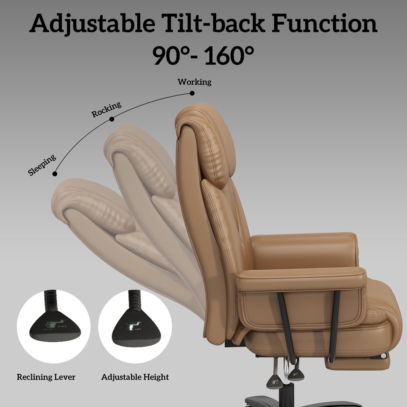 Ninecer High Back Executive Office Chair, Ergonomic PU Leather Office Chair, Heavy Duty Computer Desk Chair, Reclining Office Chair with Footrest 400lbs, Brown