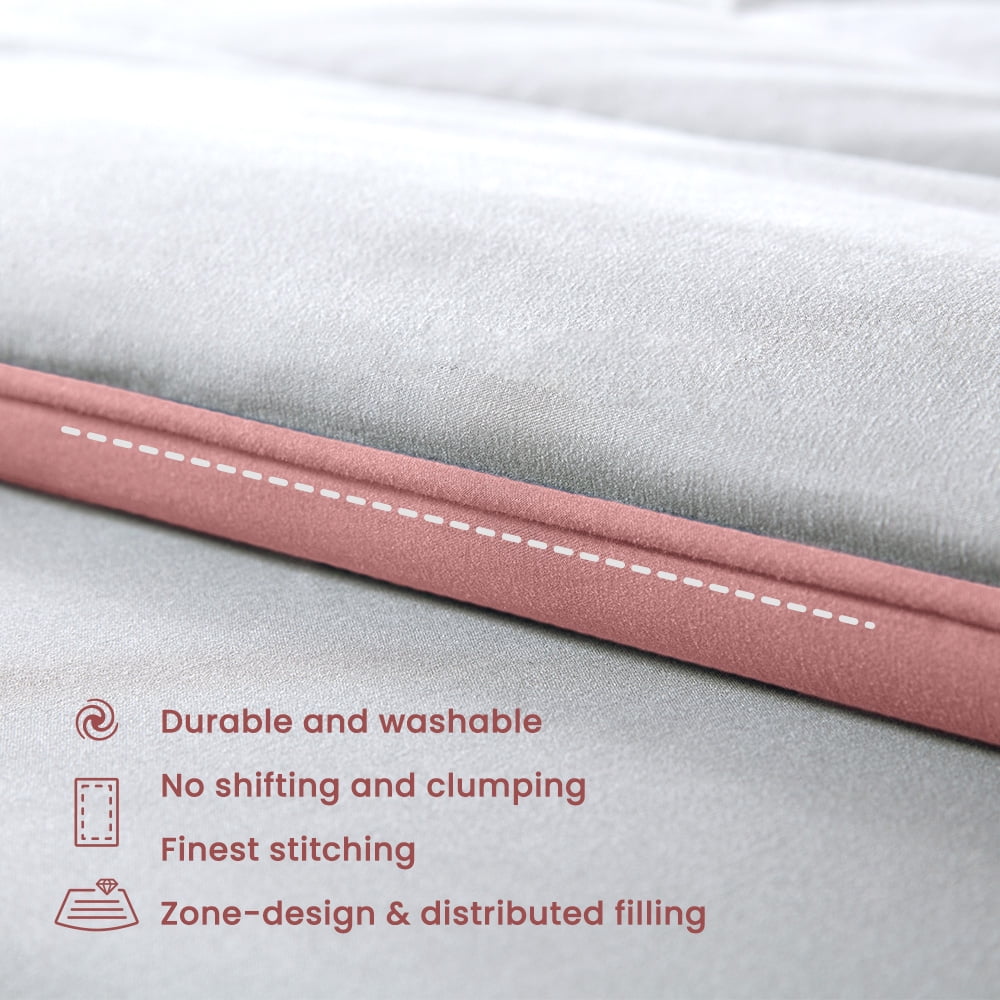 Sleep Zone King Size Comforter Duvet Insert, Down Alternative Reversible Comforter, Lightweight, Soft and Breathable Bedding All Season, A Side Pink + B Side Grey