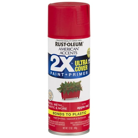 American Accents Paint - (3 Pack) Rust-Oleum American Accents Ultra Cover 2X Satin Apple Red Spray Paint and Primer in 1, 12 oz