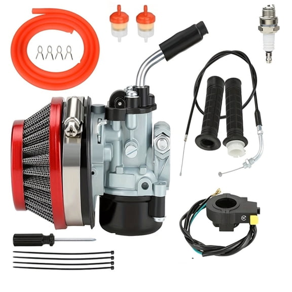 Motorized Bike Red Carburetor Kit with 22mm twist throttle accelerator handle grips,hrottle on-off kill switch For 2 Stroke 100cc 80cc 50cc 49cc Engine Gas Motor Motorized Bicycle Powersports Parts