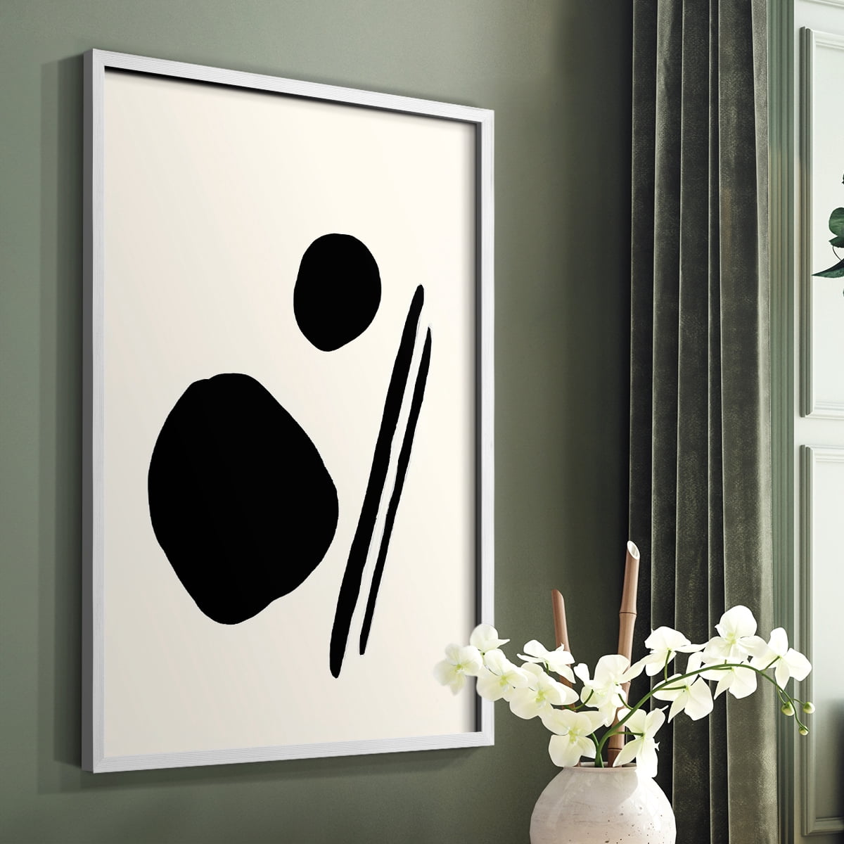 Sticks & Stones III V30 Framed Print in White Solid Wood Framed Print No Nail Hanging