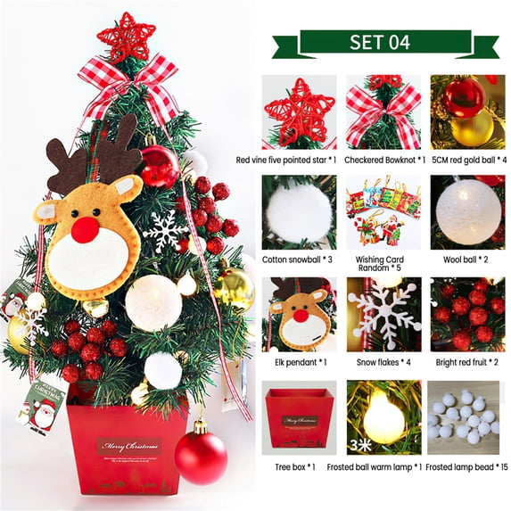 19.6" Mini Christmas Tree Set, Tabletop Artificial Christmas Tree, LED String Lights, Christmas Tree Ornaments for Christmas Table Top Desk Decor Home Indoor Decoration
